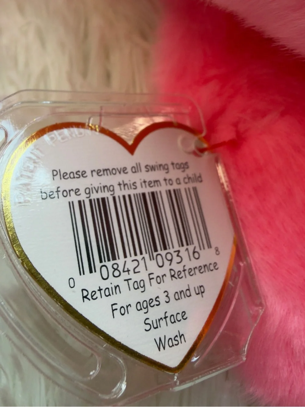 Ty Beanie Baby Bright Pink Flamingo Plush with Orange Beak